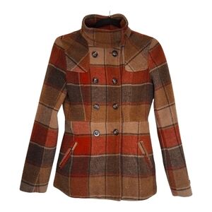 Esprit Plaid Wool Blend Double-Breasted Peacoat Size 2